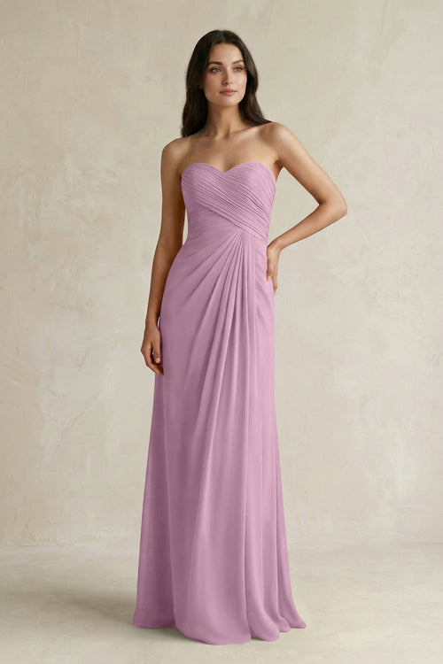 Sweetheart Chiffon Pleated Sheath Bridesmaid Dress in Wisteria - KISS BRIDAL Bridesmaid Dresses