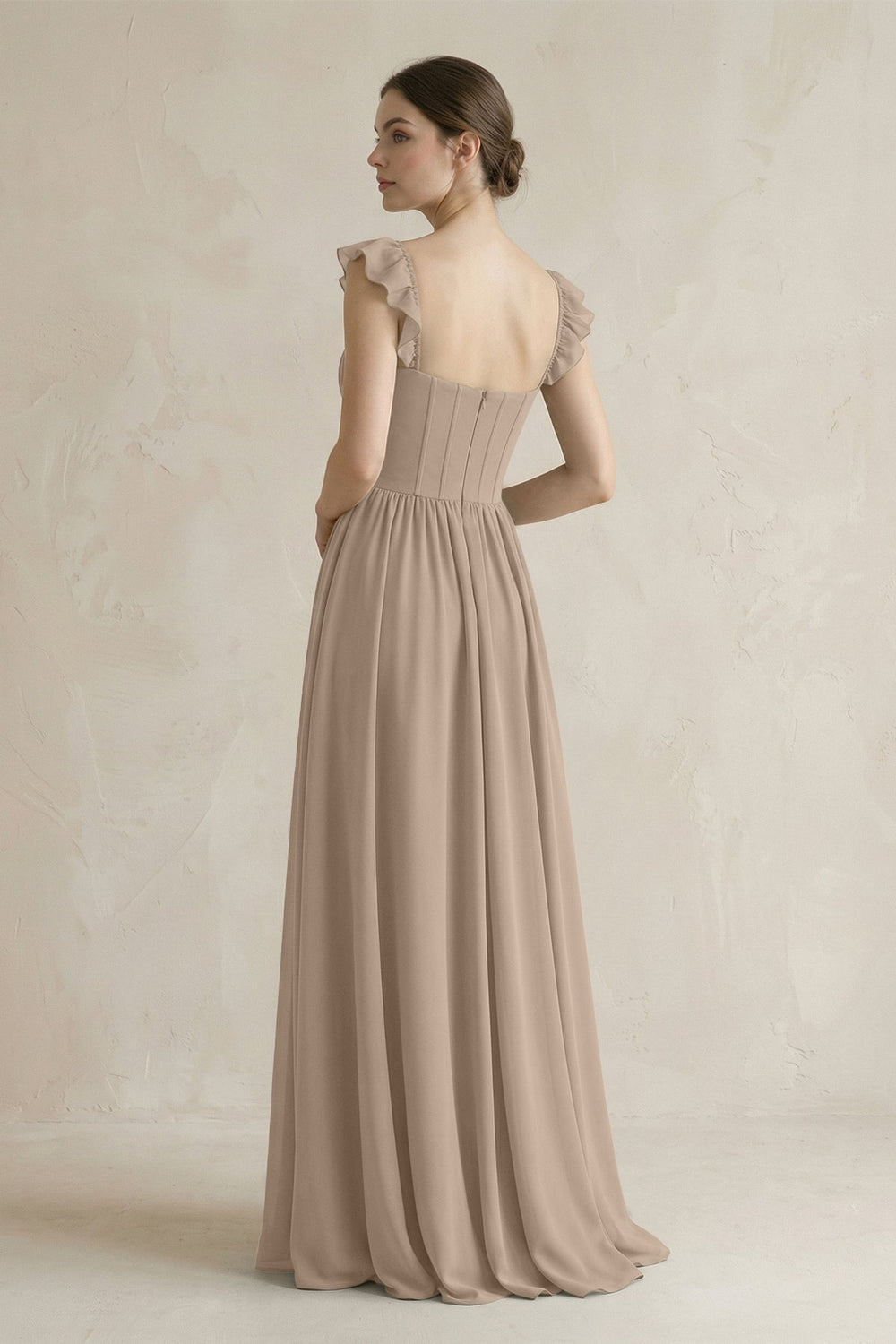 Sweetheart Chiffon Ruffled A-Line Corset Bridesmaid Dress in Almond