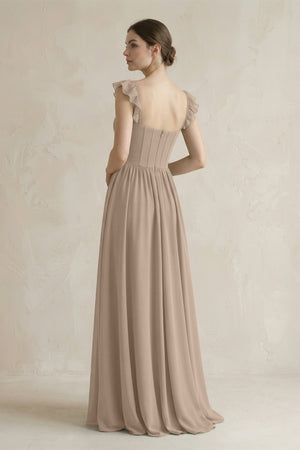 Sweetheart Chiffon Ruffled A-Line Corset Bridesmaid Dress in Almond (2) | KISSBRIDAL