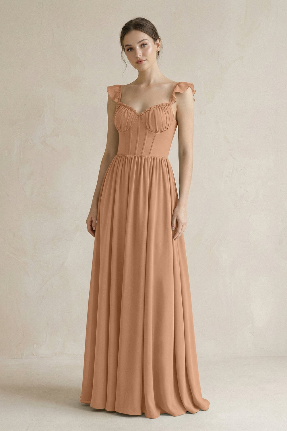 Sweetheart Chiffon Ruffled A-Line Corset Bridesmaid Dress in Bronzer