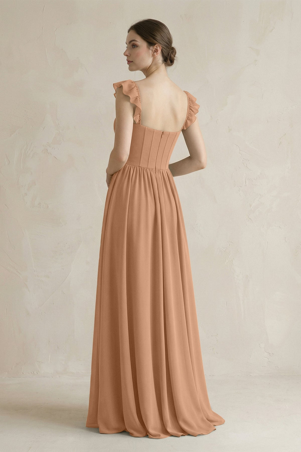 Sweetheart Chiffon Ruffled A-Line Corset Bridesmaid Dress in Bronzer