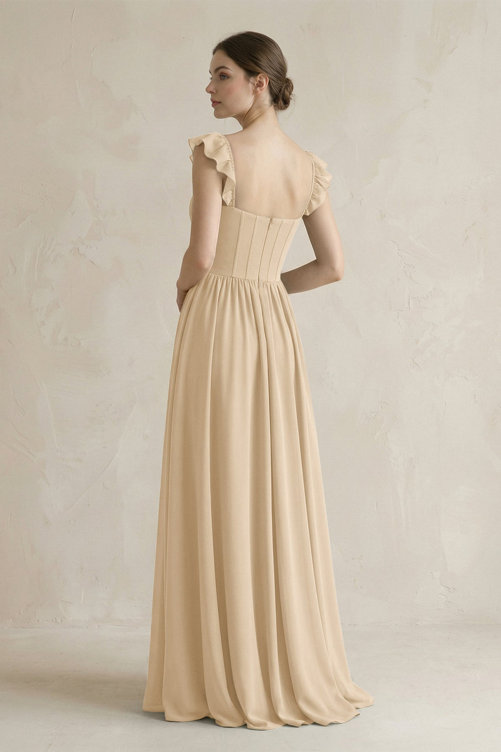 Sweetheart Chiffon Ruffled A-Line Corset Bridesmaid Dress in Champagne