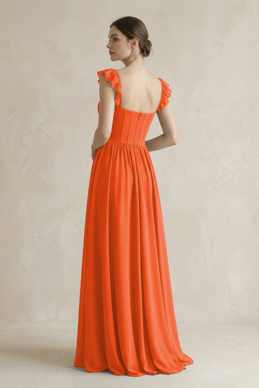 Sweetheart Chiffon Ruffled A-Line Corset Bridesmaid Dress in Cinnamon