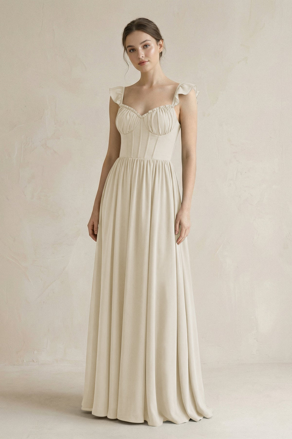 Sweetheart Chiffon Ruffled A-Line Corset Bridesmaid Dress in Dove Gray