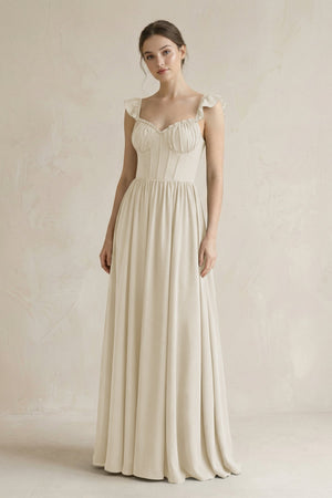 Sweetheart Chiffon Ruffled A - Line Corset Bridesmaid Dress in Dove Gray - KISS BRIDAL Bridesmaid Dresses