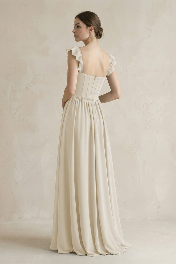 Sweetheart Chiffon Ruffled A - Line Corset Bridesmaid Dress in Dove Gray - KISS BRIDAL Bridesmaid Dresses