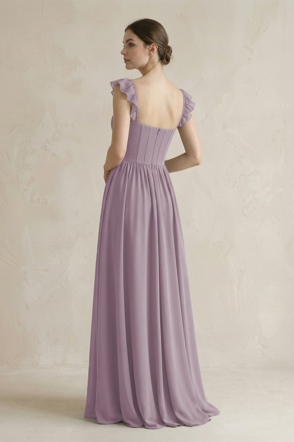 Sweetheart Chiffon Ruffled A-Line Corset Bridesmaid Dress in Dusk