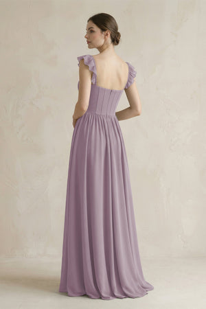 Sweetheart Chiffon Ruffled A-Line Corset Bridesmaid Dress in Dusk (2) | KISSBRIDAL