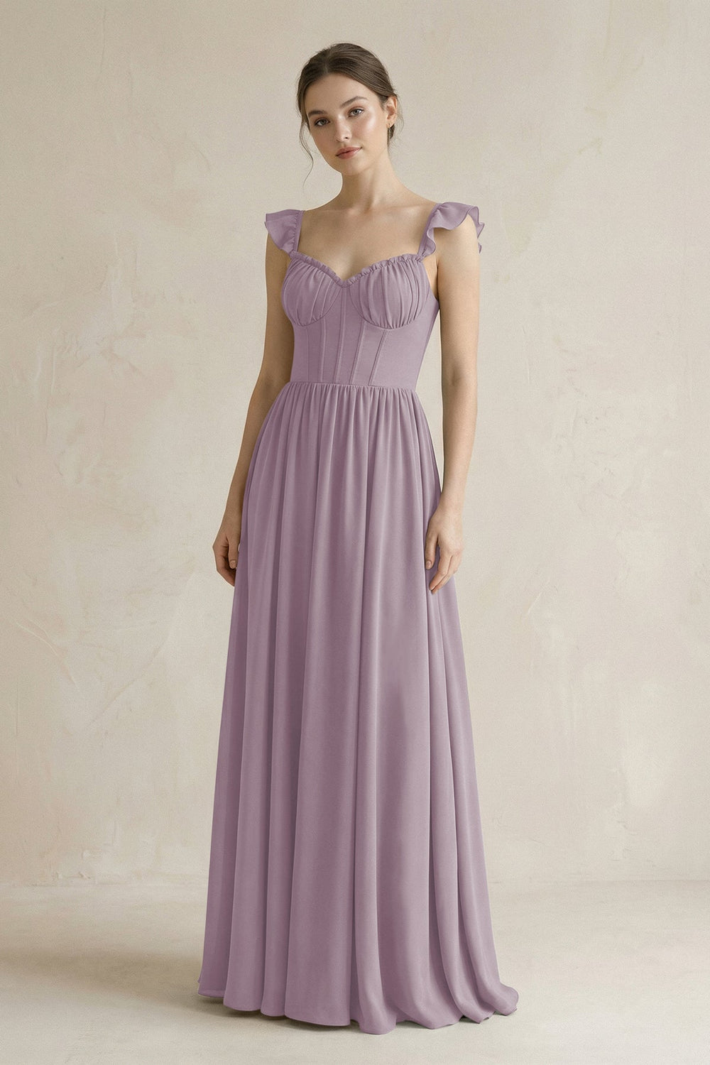 Sweetheart Chiffon Ruffled A-Line Corset Bridesmaid Dress in Dusk