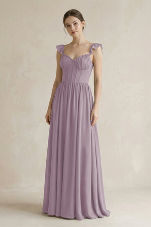 Sweetheart Chiffon Ruffled A-Line Corset Bridesmaid Dress in Dusk | KISSBRIDAL