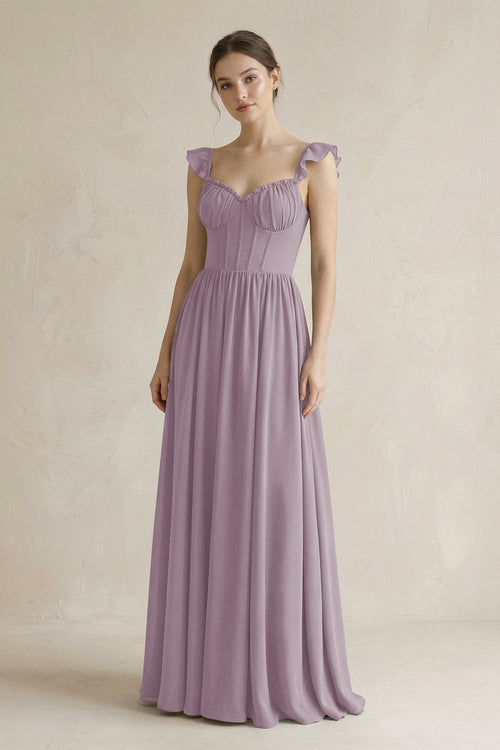 Sweetheart Chiffon Ruffled A-Line Corset Bridesmaid Dress in Dusk | KISSBRIDAL