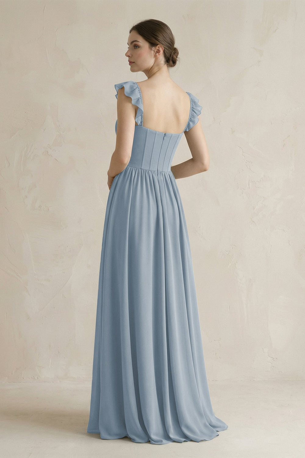 Sweetheart Chiffon Ruffled A-Line Corset Bridesmaid Dress in Dusty Blue