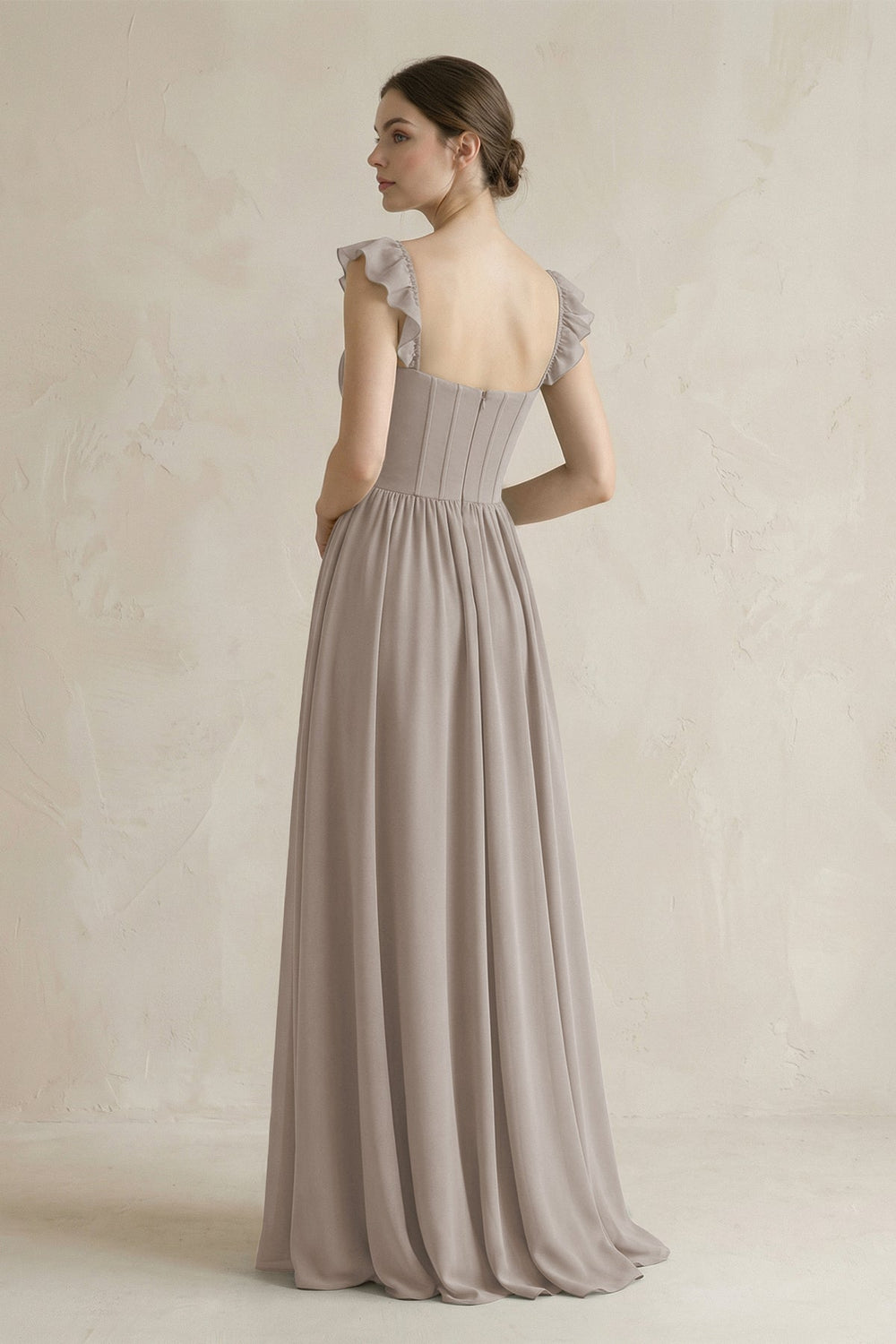 Sweetheart Chiffon Ruffled A-Line Corset Bridesmaid Dress in Frost