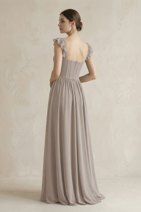 Sweetheart Chiffon Ruffled A-Line Corset Bridesmaid Dress in Frost (2) | KISSBRIDAL