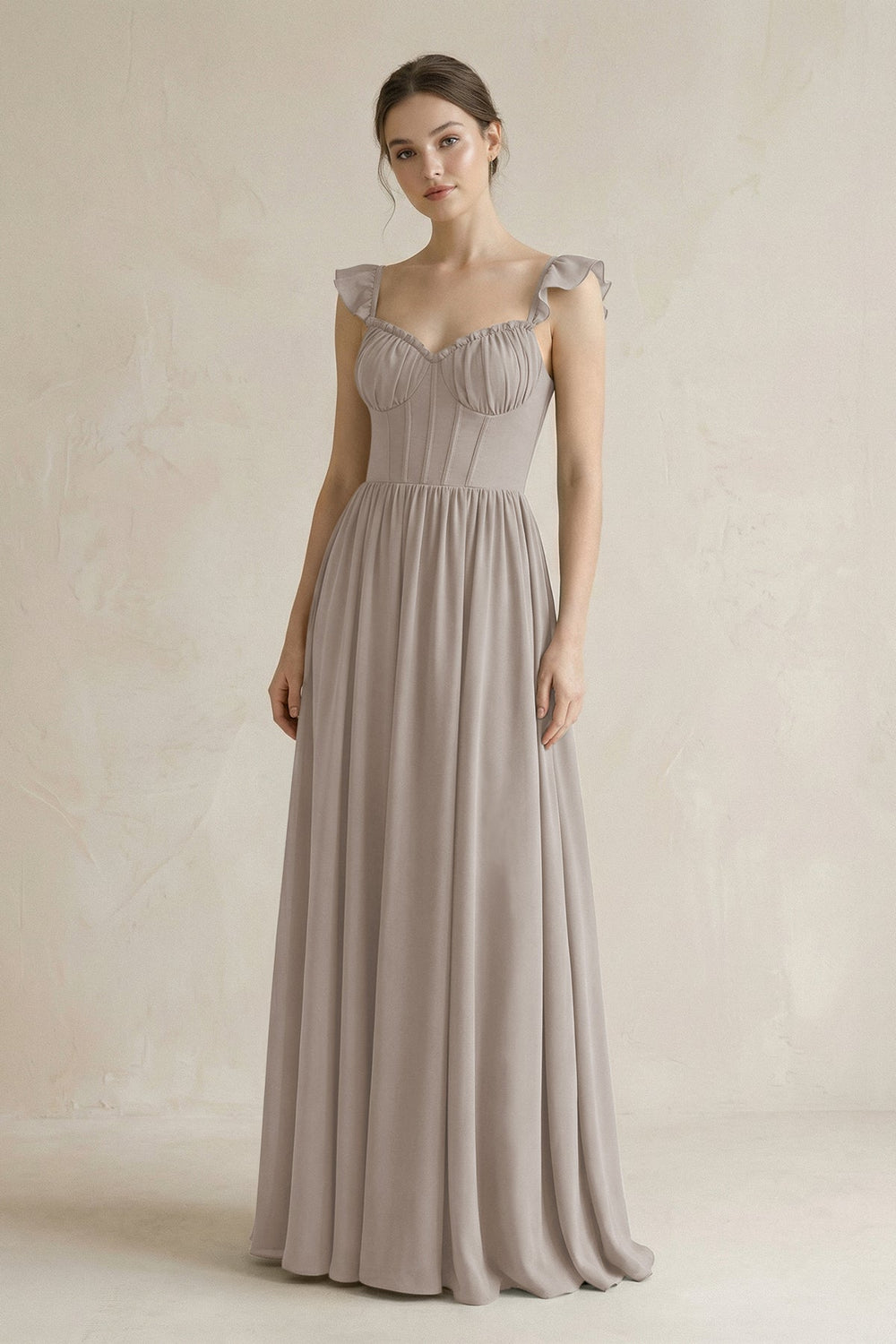 Sweetheart Chiffon Ruffled A-Line Corset Bridesmaid Dress in Frost