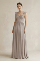 Sweetheart Chiffon Ruffled A-Line Corset Bridesmaid Dress in Frost | KISSBRIDAL