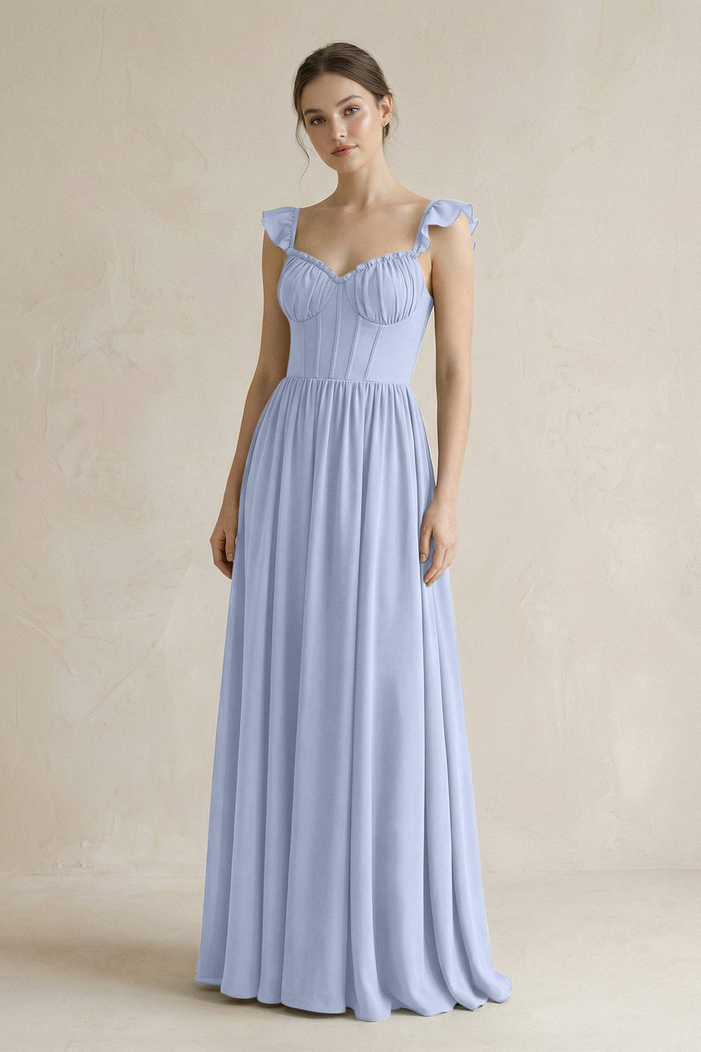 Sweetheart Chiffon Ruffled A-Line Corset Bridesmaid Dress in Ice