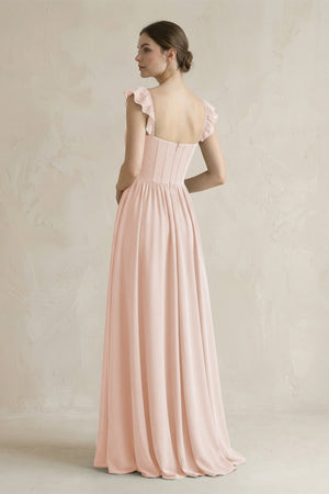 Sweetheart Chiffon Ruffled A - Line Corset Bridesmaid Dress in Pale Blush - KISS BRIDAL Bridesmaid Dresses
