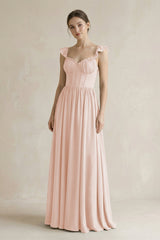 Sweetheart Chiffon Ruffled A - Line Corset Bridesmaid Dress in Pale Blush - KISS BRIDAL Bridesmaid Dresses