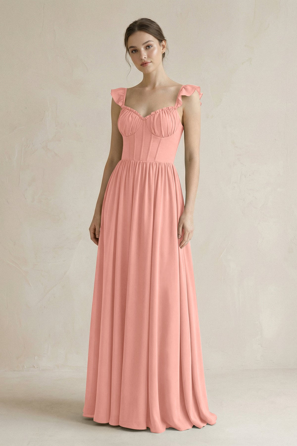 Sweetheart Chiffon Ruffled A-Line Corset Bridesmaid Dress in Rosette
