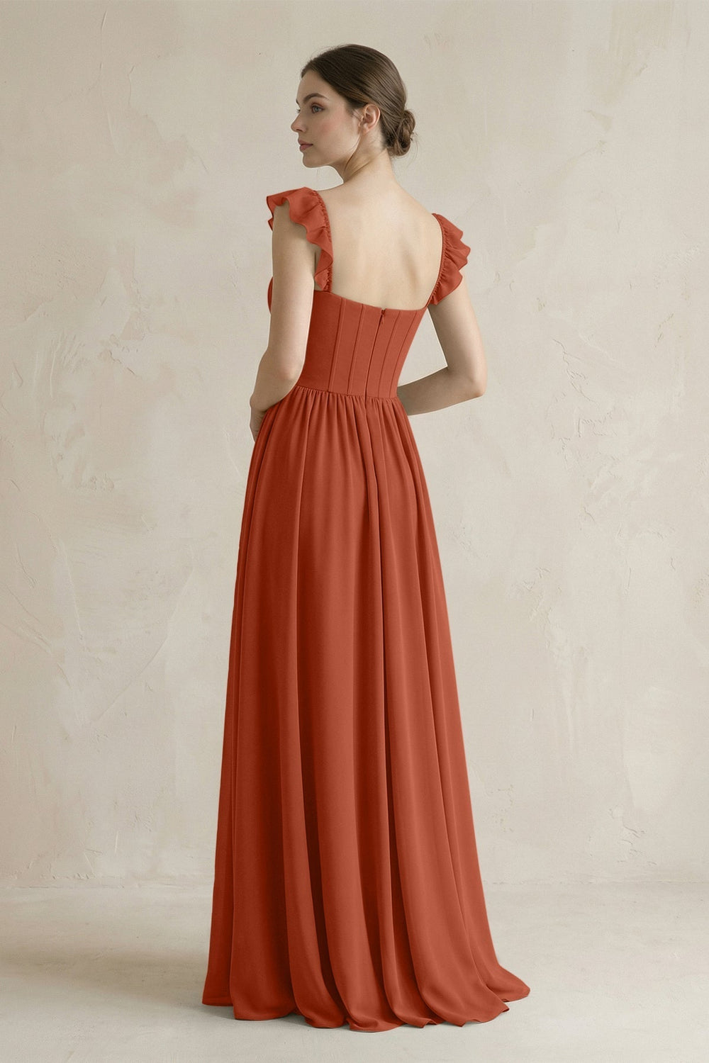 Sweetheart Chiffon Ruffled A-Line Corset Bridesmaid Dress in Spice