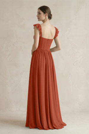 Sweetheart Chiffon Ruffled A - Line Corset Bridesmaid Dress in Spice - KISS BRIDAL Bridesmaid Dresses