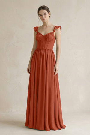 Sweetheart Chiffon Ruffled A - Line Corset Bridesmaid Dress in Spice - KISS BRIDAL Bridesmaid Dresses