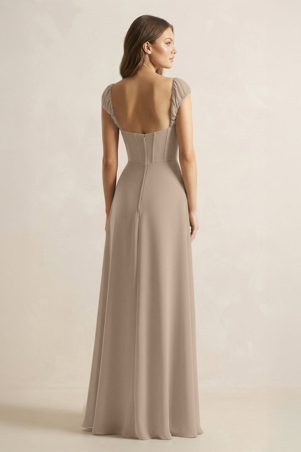 Sweetheart Corset A-Line Chiffon Bridesmaid Dress in Almond