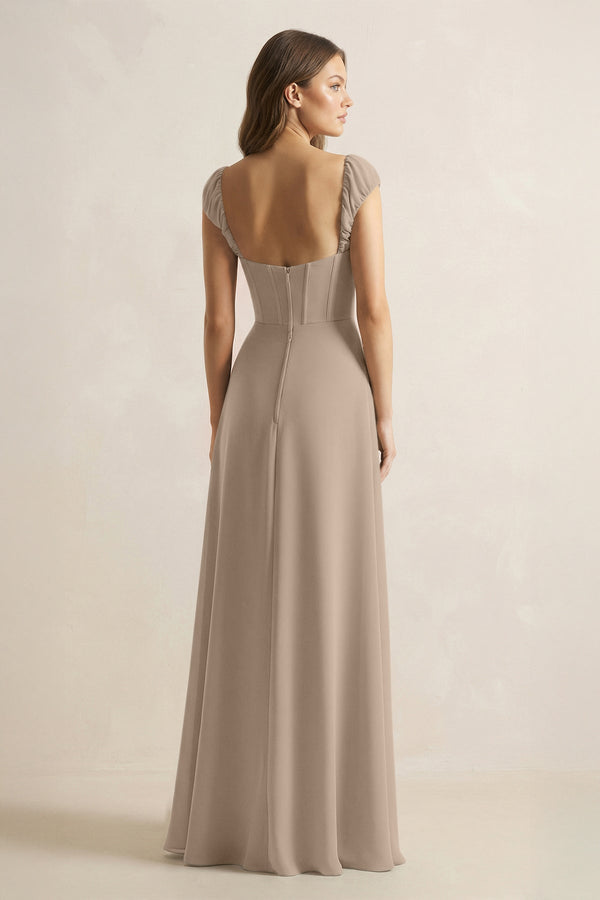 Sweetheart Corset A-Line Chiffon Bridesmaid Dress in Almond (2) | KISSBRIDAL