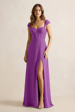 Sweetheart Corset A - Line Chiffon Bridesmaid Dress in Amethyst - KISS BRIDAL Bridesmaid Dresses