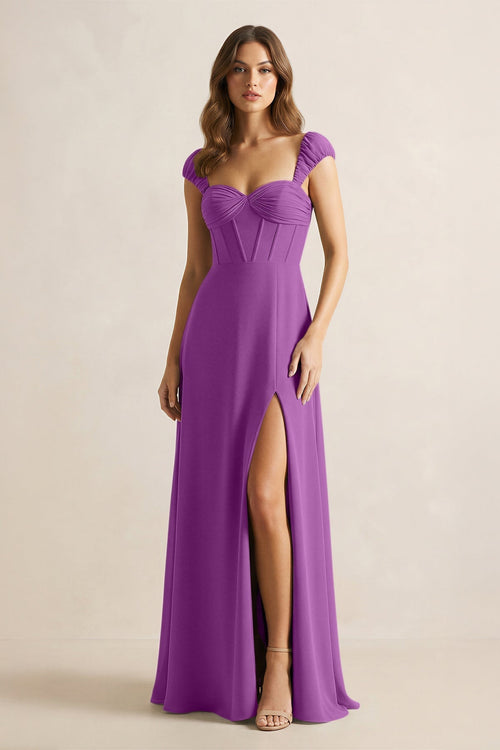 Sweetheart Corset A - Line Chiffon Bridesmaid Dress in Amethyst - KISS BRIDAL Bridesmaid Dresses