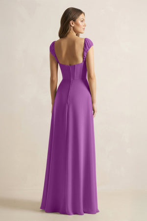 Sweetheart Corset A - Line Chiffon Bridesmaid Dress in Amethyst - KISS BRIDAL Bridesmaid Dresses