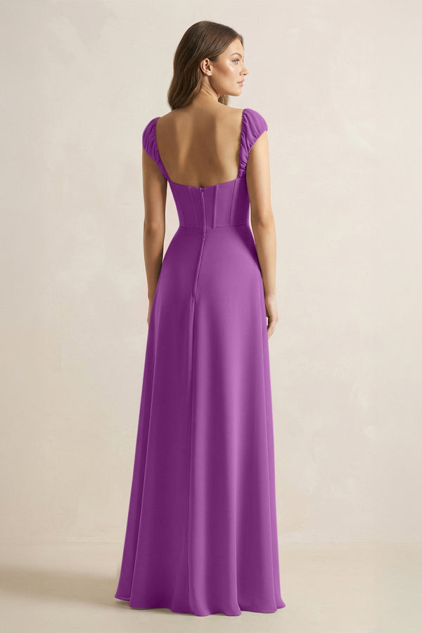 Sweetheart Corset A - Line Chiffon Bridesmaid Dress in Amethyst - KISS BRIDAL Bridesmaid Dresses