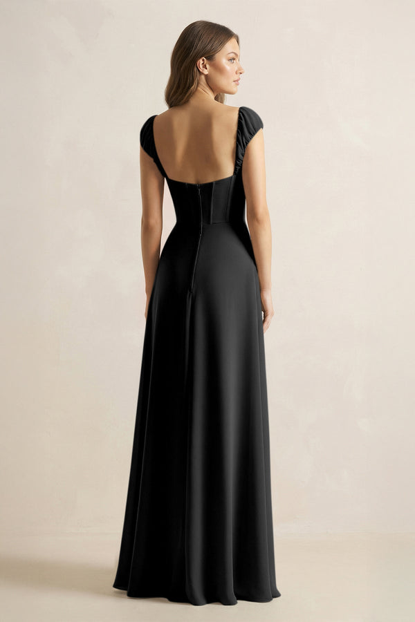 Sweetheart Corset A - Line Chiffon Bridesmaid Dress in Black - KISS BRIDAL Bridesmaid Dresses