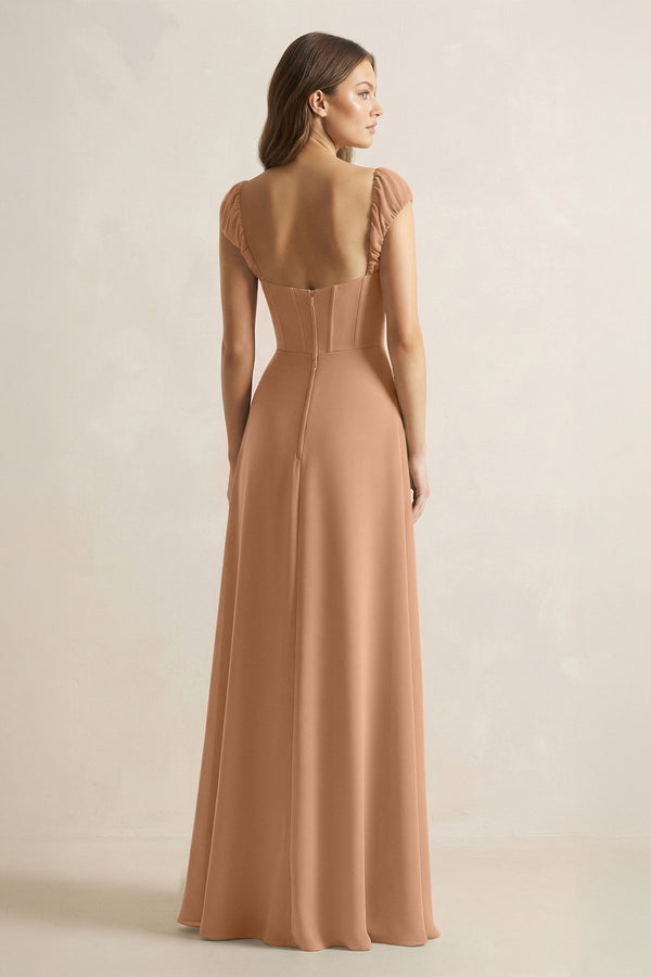 Sweetheart Corset A - Line Chiffon Bridesmaid Dress in Bronzer - KISS BRIDAL Bridesmaid Dresses