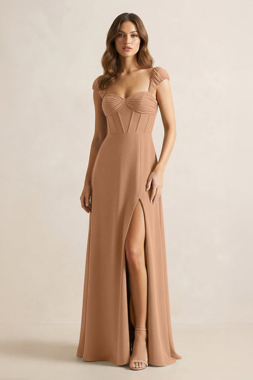 Sweetheart Corset A - Line Chiffon Bridesmaid Dress in Bronzer - KISS BRIDAL Bridesmaid Dresses