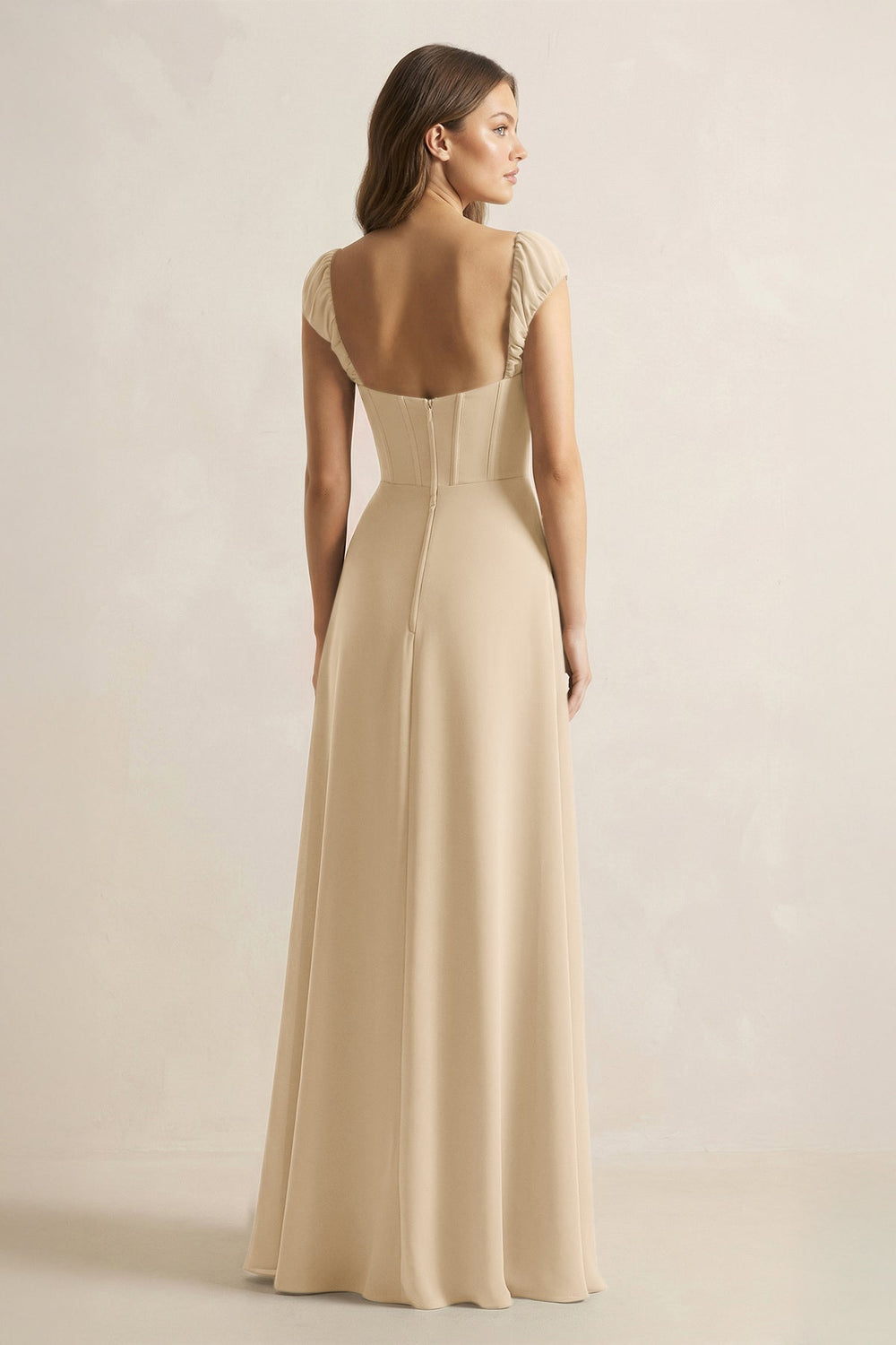 Sweetheart Corset A-Line Chiffon Bridesmaid Dress in Champagne