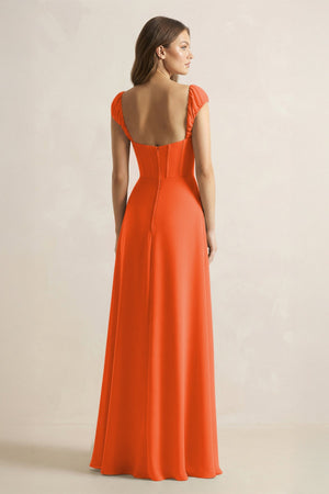 Sweetheart Corset A-Line Chiffon Bridesmaid Dress in Cinnamon (2) | KISSBRIDAL