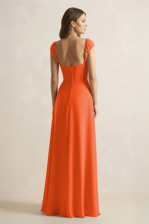 Sweetheart Corset A-Line Chiffon Bridesmaid Dress in Cinnamon (2) | KISSBRIDAL