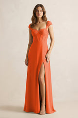 Sweetheart Corset A-Line Chiffon Bridesmaid Dress in Cinnamon | KISSBRIDAL