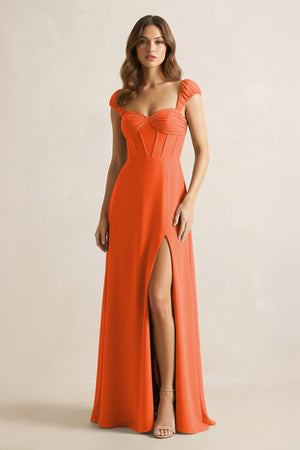 Sweetheart Corset A-Line Chiffon Bridesmaid Dress in Cinnamon | KISSBRIDAL