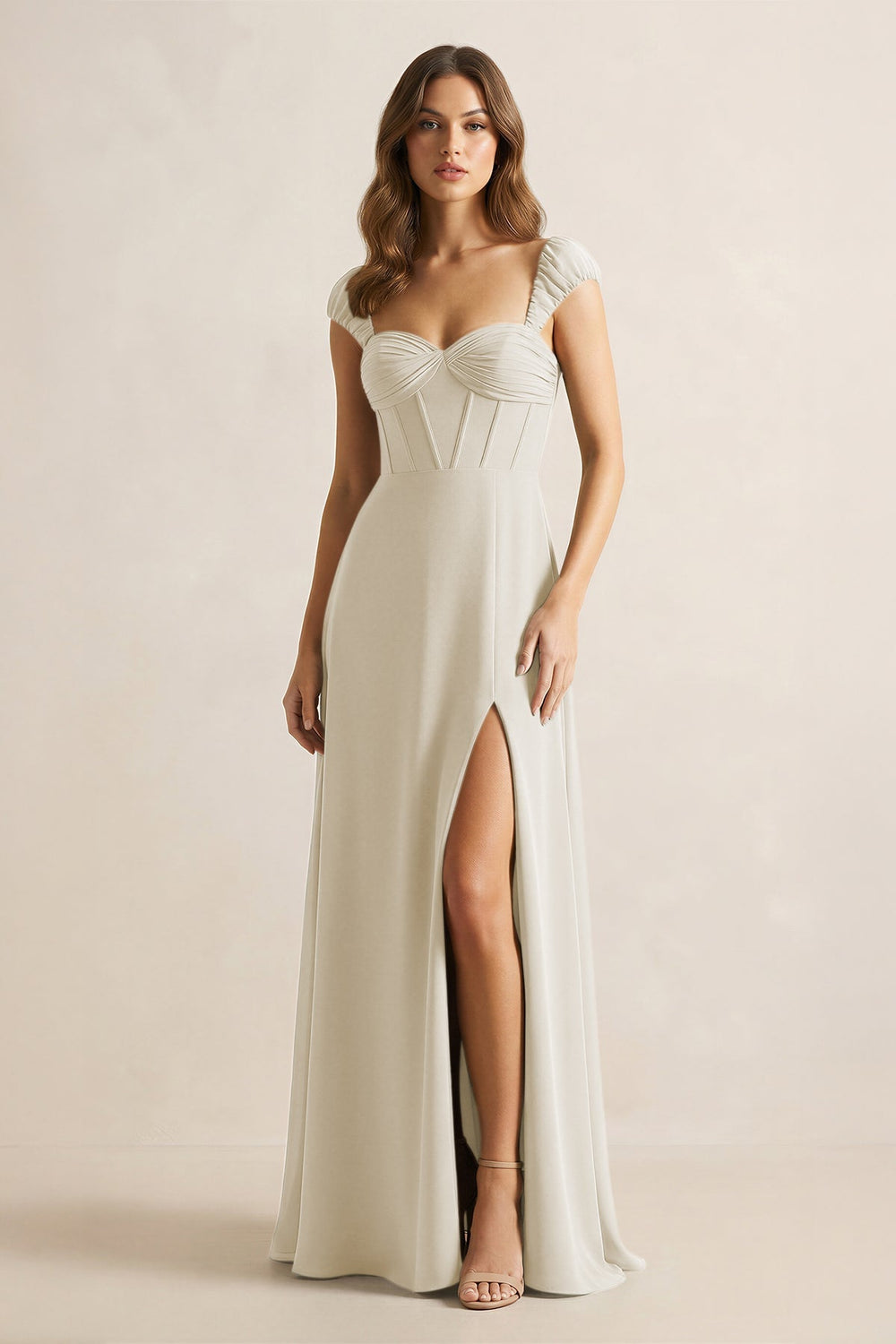 Sweetheart Corset A-Line Chiffon Bridesmaid Dress in Dove Gray