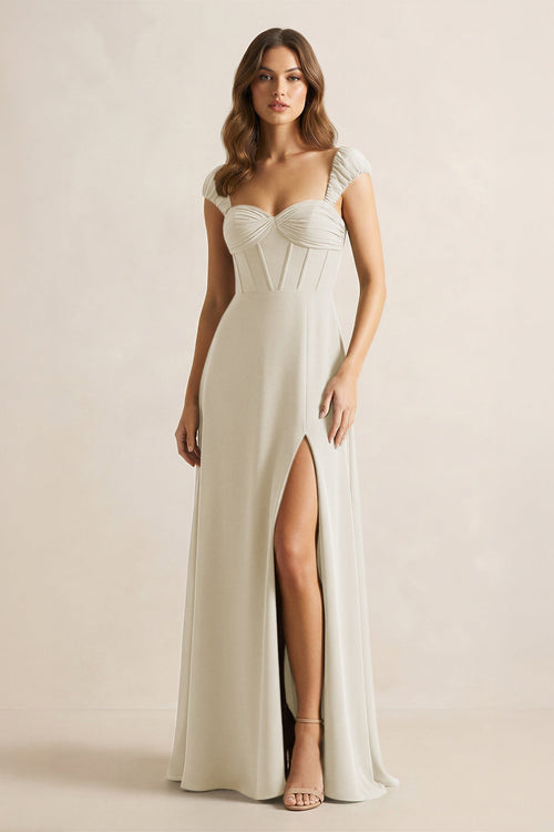 Sweetheart Corset A - Line Chiffon Bridesmaid Dress in Dove Gray - KISS BRIDAL Bridesmaid Dresses