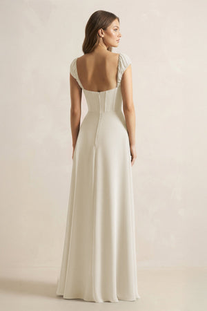 Sweetheart Corset A - Line Chiffon Bridesmaid Dress in Dove Gray - KISS BRIDAL Bridesmaid Dresses