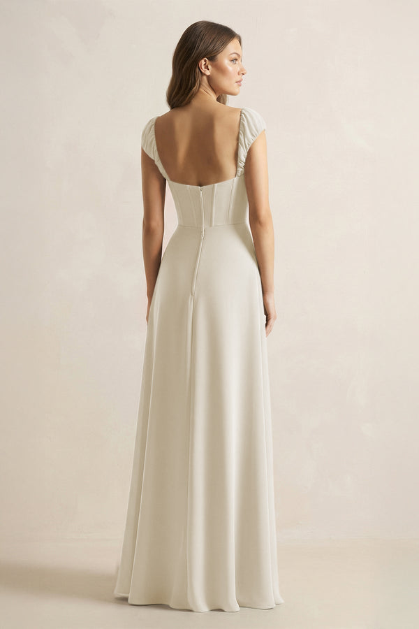 Sweetheart Corset A - Line Chiffon Bridesmaid Dress in Dove Gray - KISS BRIDAL Bridesmaid Dresses
