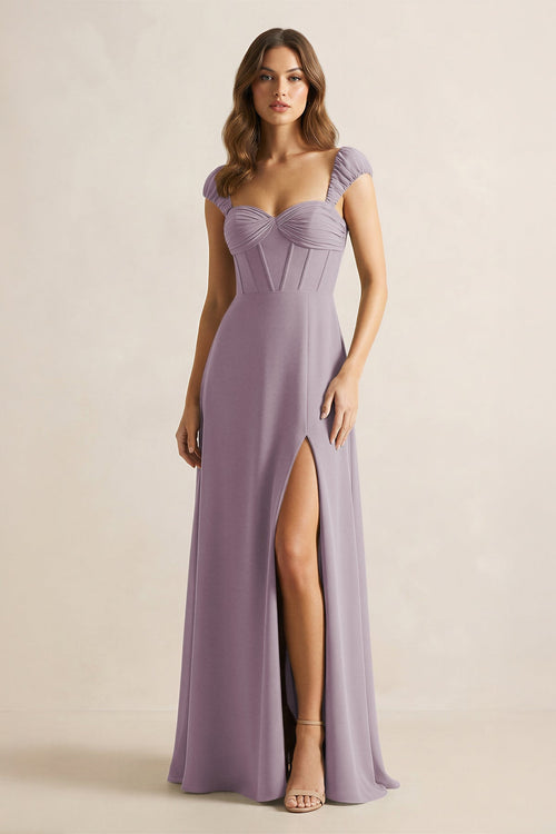 Sweetheart Corset A-Line Chiffon Bridesmaid Dress in Dusk | KISSBRIDAL
