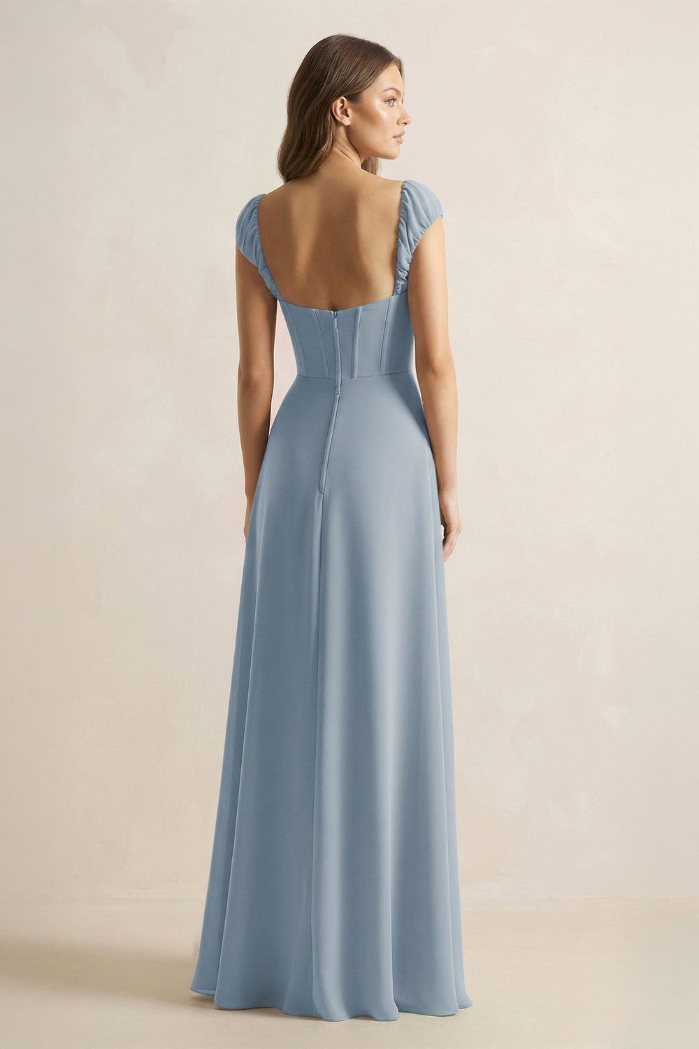 Sweetheart Corset A-Line Chiffon Bridesmaid Dress in Dusty Blue