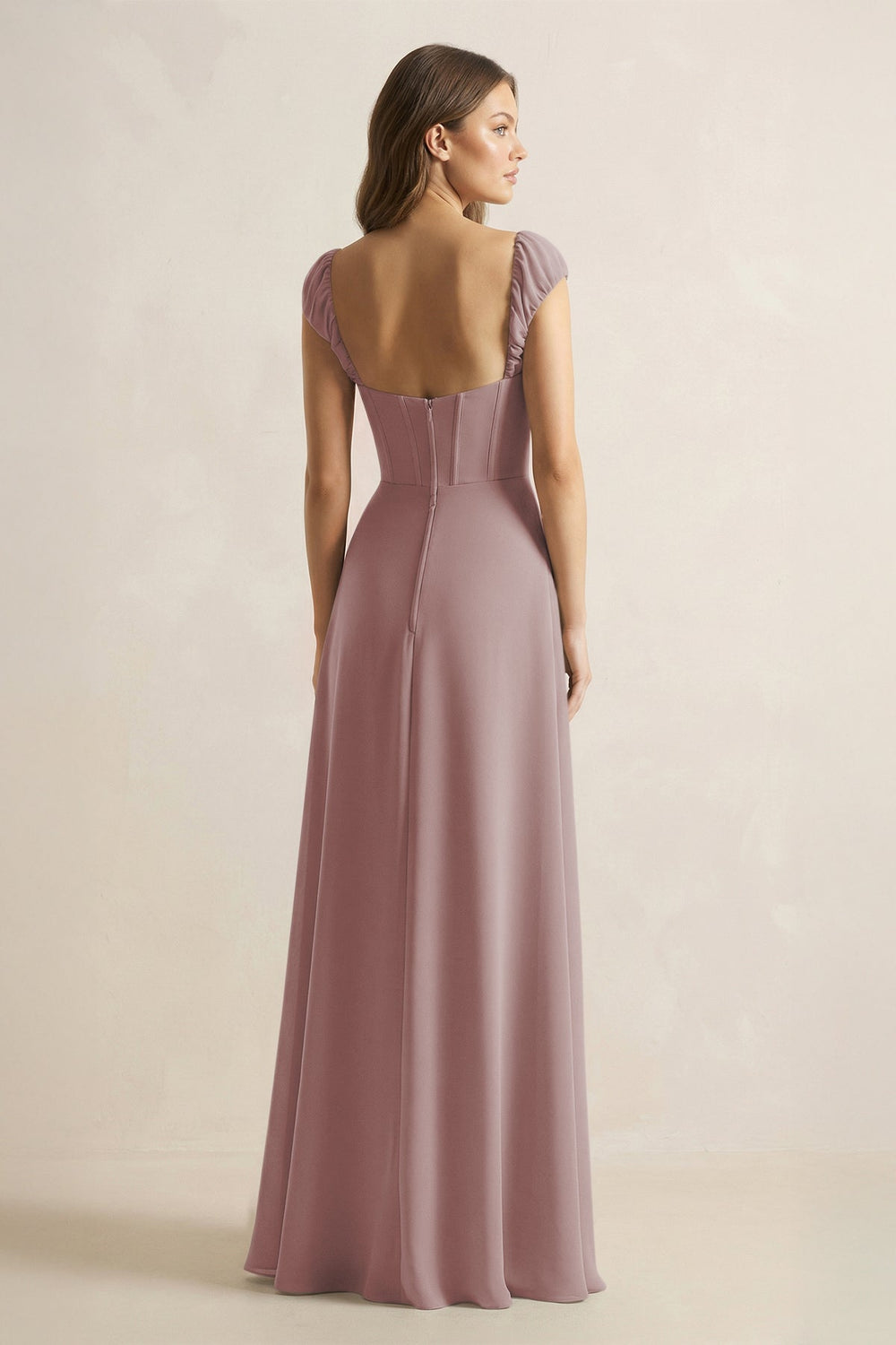 Sweetheart Corset A-Line Chiffon Bridesmaid Dress in Dusty Rose