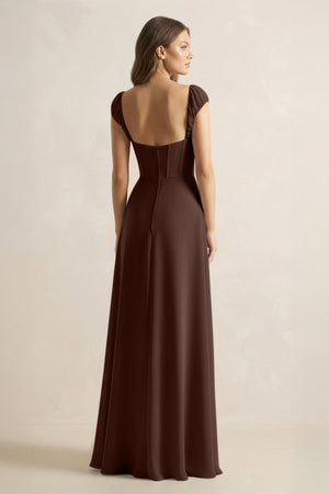Sweetheart Corset A - Line Chiffon Bridesmaid Dress in Espresso - KISS BRIDAL Bridesmaid Dresses