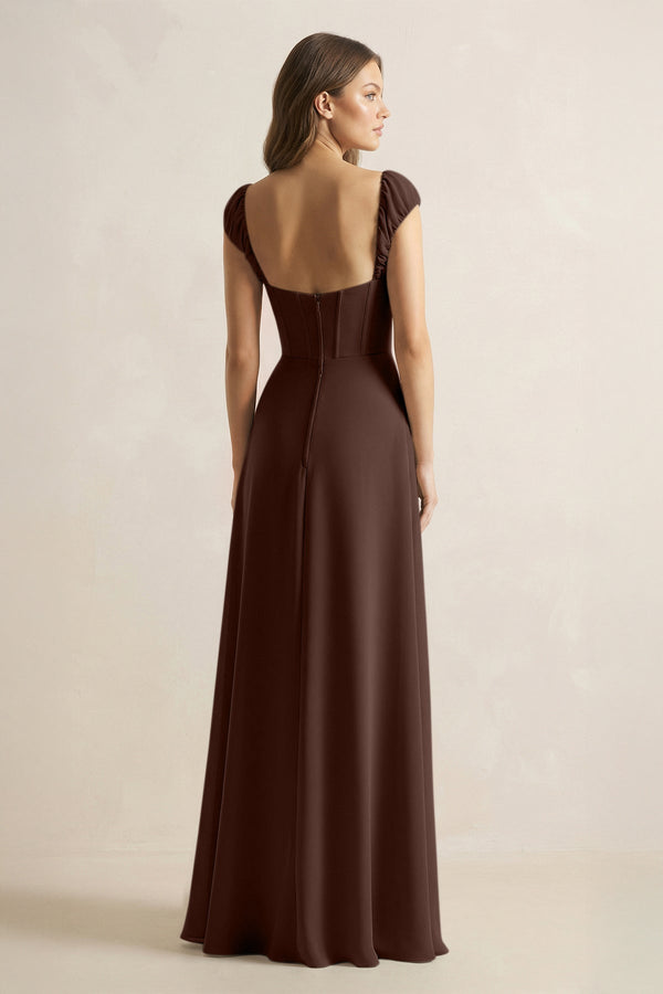 Sweetheart Corset A - Line Chiffon Bridesmaid Dress in Espresso - KISS BRIDAL Bridesmaid Dresses